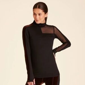 Alala Race Turtleneck Black Long Sleeve Top with Sheer Detail